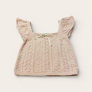 Haute Hippie 100% Cotton Crochet Flutter Sleeve Crop Top Size LARGE